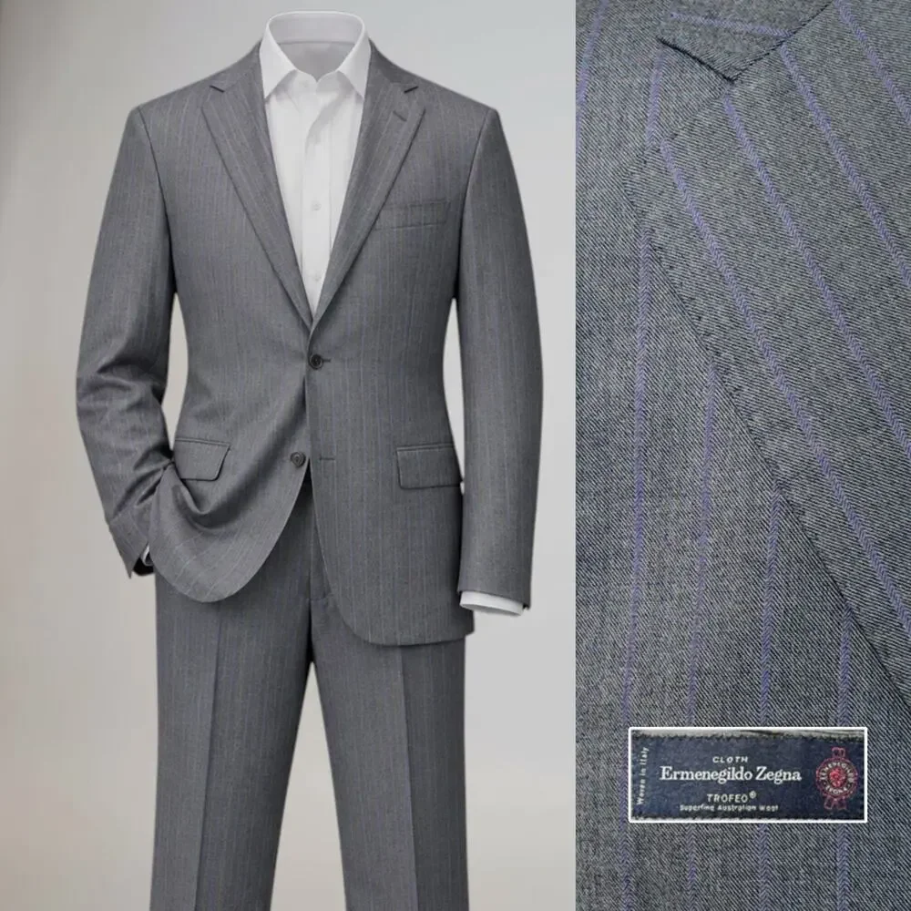 Zegna Trofeo Superfine Australian Wool Suit 46Rv 39x30 Gray Lavender Italy